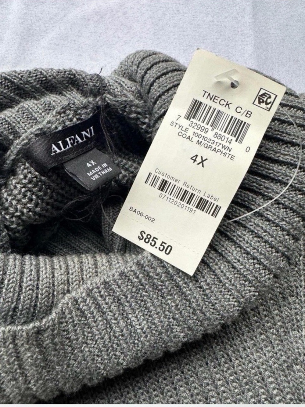 Alfani Gray Ribbed Turtleneck Sweater